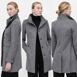 Max Mara Studio Agnese Virgin Wool FunnelNeck Grey Coat Sz 2 Designer Minimalist